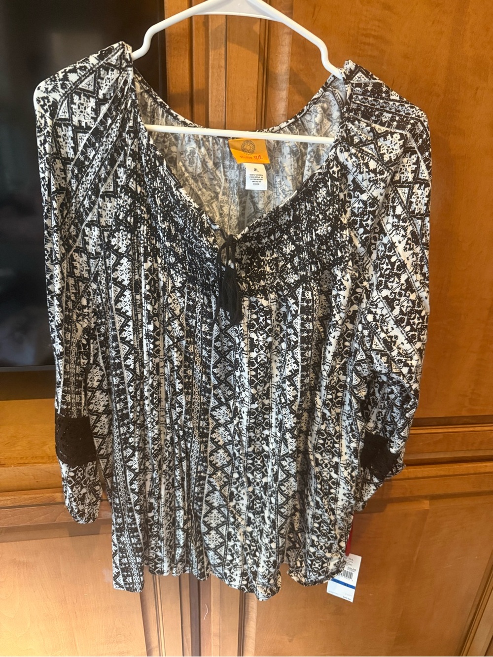 Boho Black & White Peasant Blouse